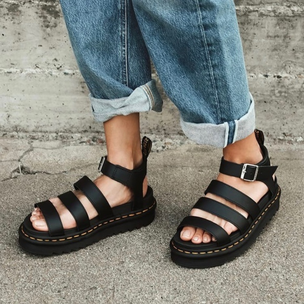 Dr. Martens Blaire Hydro Leather Gladiator Sandal in Black Size 9